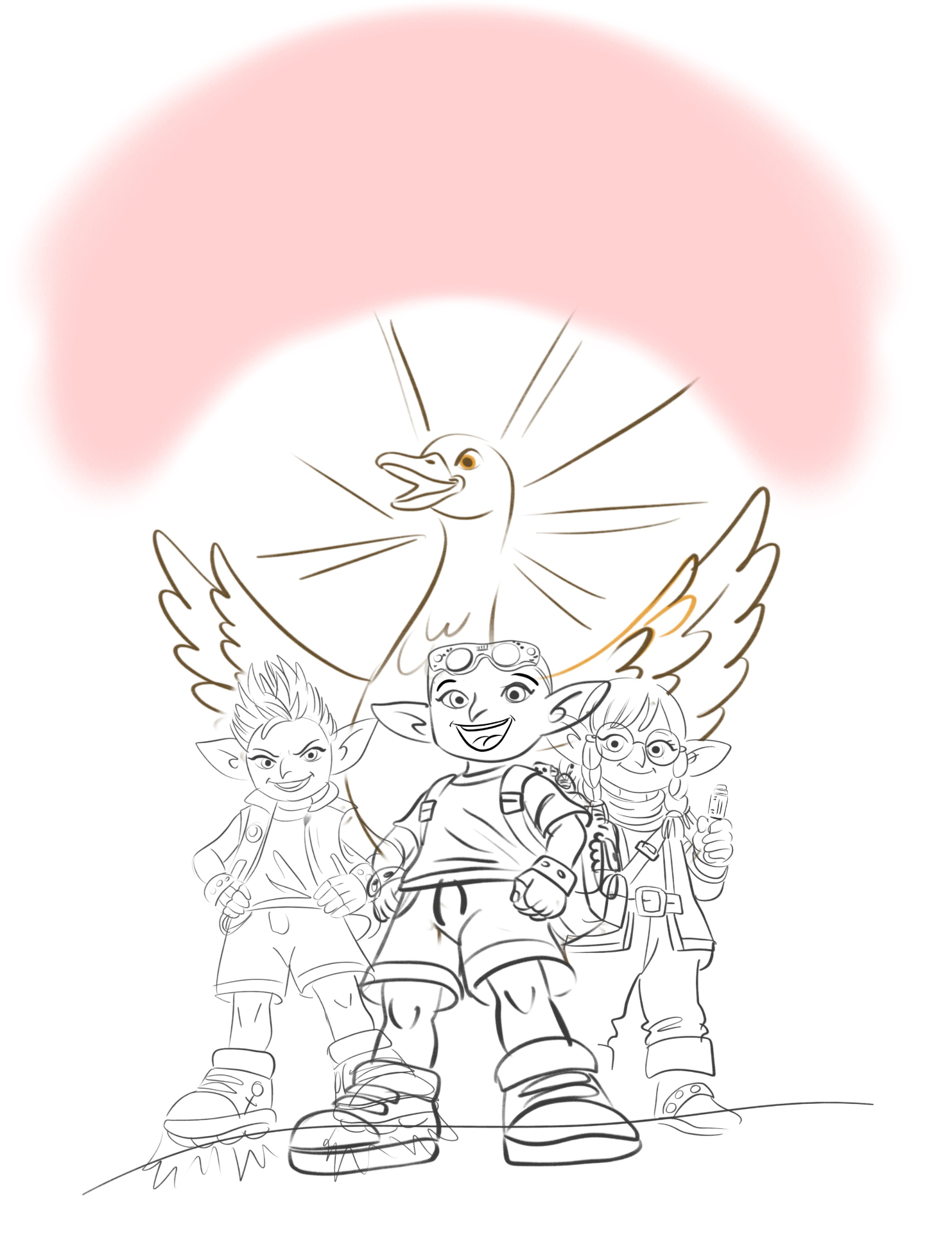 Gizmo and friends with the Golden Goose — title page sketch